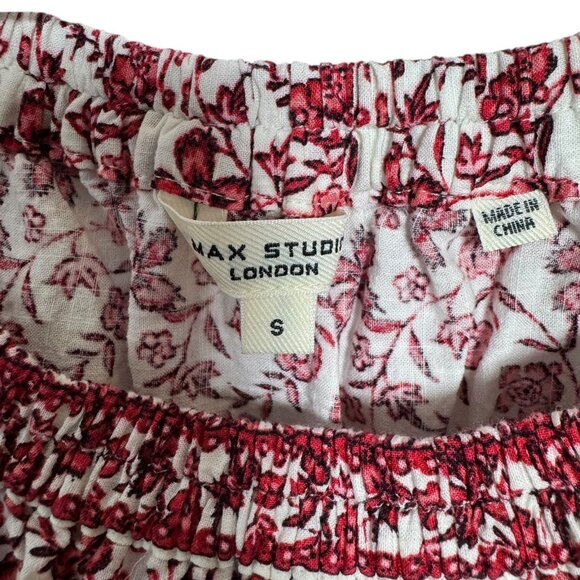 Max Max Studio London Red Floral Boho Peasant Top Size Small on off shoulder - Picture 3 of 6
